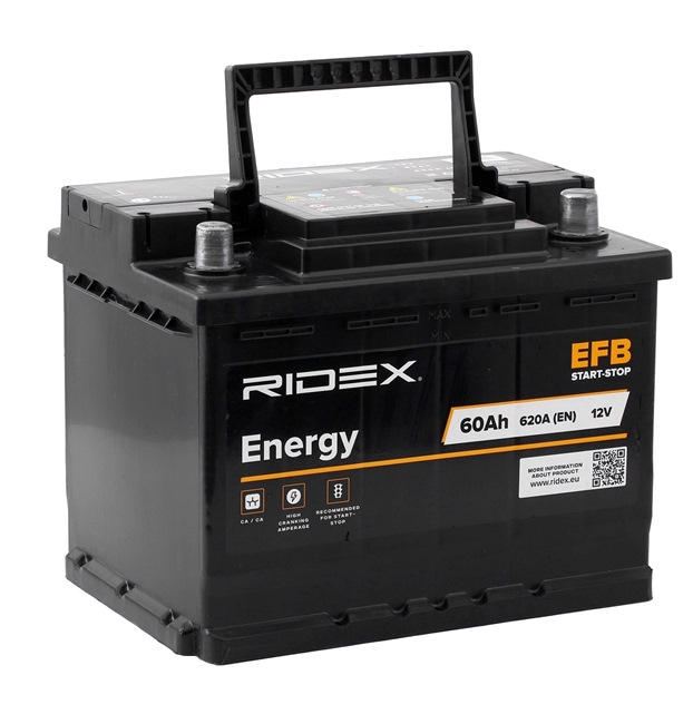 Bateria RIDEX 620A, 60Ah, Bateria EFB, com pegas 1S0026